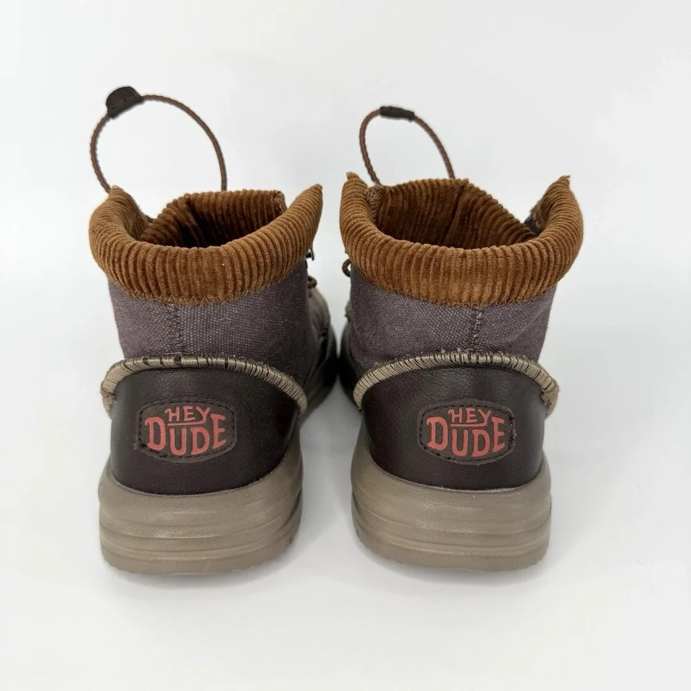 Hey Dude Men's 7 Bradley Corduroy‎ Collar Canvas Brown Ankle Boots New W/O Box
